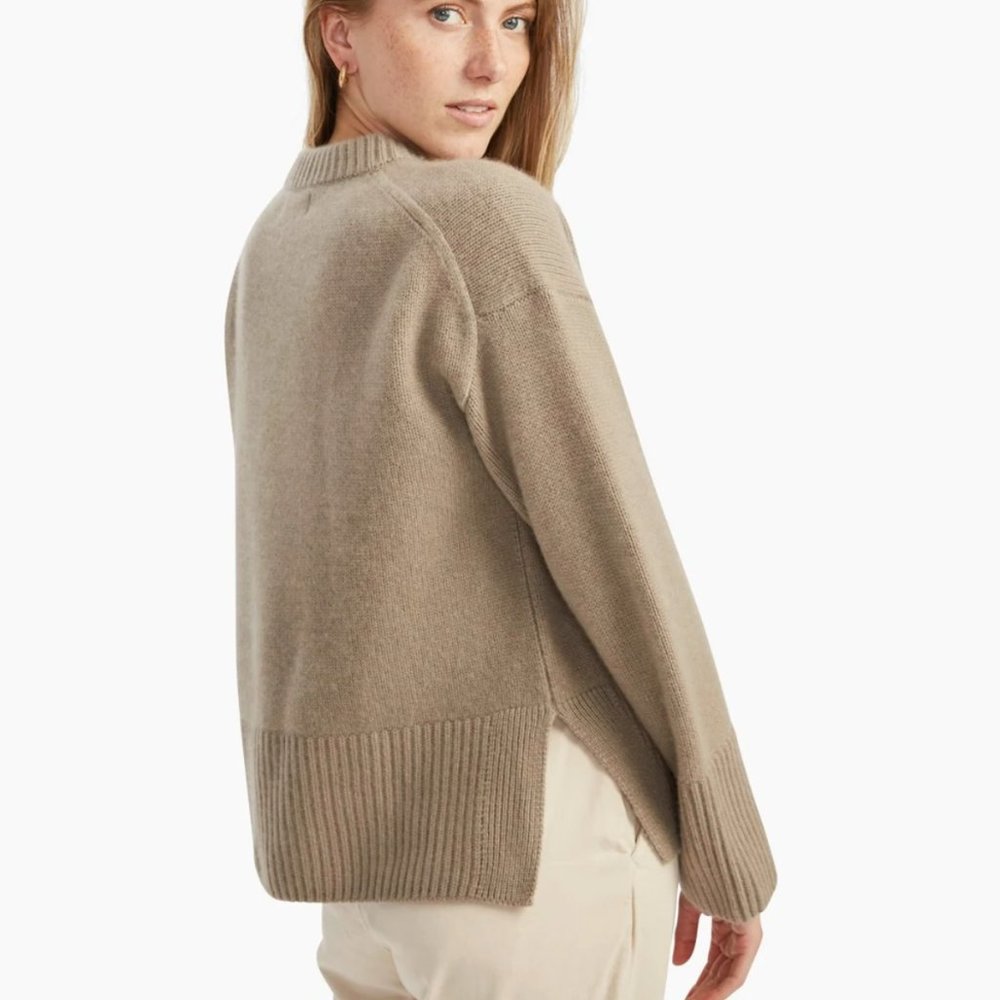 Naadam cashmere fisherman trim crew neck sweater taupe Sz m - Picture 10 of 11